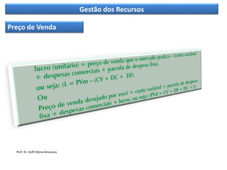 Gestão dos Recursos
Preço de Venda
Prof. Dr. Koffi Djima Amouzou
 