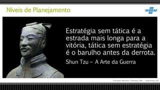 Níveis de Planejamento
Fernando Monteiro D’Andrea, MSc - Dodandrea.com
Estratégia sem tática é a
estrada mais longa para a
vitória, tática sem estratégia
é o barulho antes da derrota.
Shun Tzu – A Arte da Guerra
 