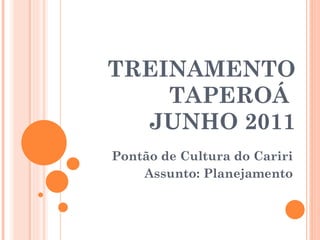 TREINAMENTO TAPEROÁ  JUNHO 2011 Pontão de Cultura do Cariri Assunto: Planejamento 