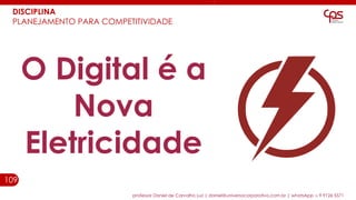 109
professor Daniel de Carvalho Luz | daniel@universocorporativo.com.br | whatsApp 15 9 9126 5571
O Digital é a
Nova
Eletricidade
DISCIPLINA
PLANEJAMENTO PARA COMPETITIVIDADE
 