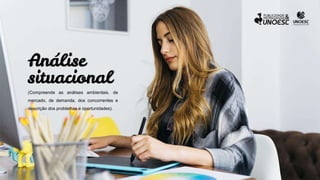 Análise
situacional
(Compreende as análises ambientais, de
mercado, de demanda, dos concorrentes e
descrição dos problemas e oportunidades).
 