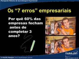 Planejando Módulos de Aprendizagem Experiencial




         Os “7 erros” empresariais
          Por quê 60% das
          empresas fecham
          antes de
          completar 3
          anos?




© Claudio Nasajon (www.claudionasajon.com.br)
 
