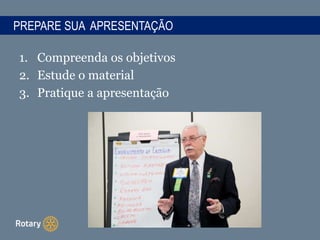 1. Compreenda os objetivos
2. Estude o material
3. Pratique a apresentação
PREPARE SUA APRESENTAÇÃO
 