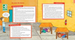 Una vez que el sismo haya pasado, debemos tomar en cuenta los
siguientes pasos:
•	 Los maestros y maestras debemos verificar cómo estamos
físicamente y verificar si falta alguien. En caso de que falta
alguien debemos pedir ayuda para las operaciones búsqueda,
rescate y evacuación que corresponda.
•	 Debemos chequear cómo están nuestros alumnos y alumnas.
•	 Si no requerimos ayuda externa para búsqueda y rescate
debemos identificar si hay peligro de lastimarnos con vidrios u
objetos caídos para organizar la evacuación de los alumnos
•	 Chequear si los pasillos o las escaleras están obstruídas.
•	 Si no podemos retomar las clases con normalidad, debemos
decidir si los y las estudiantes deben ser enviados a sus casas.
Después del sismoEn caso de sismo
•	 No desesperarse y mantener la calma.
•	 Buscar un pupitre o mesa sólida y ubicarse debajo.
•	 Mantenerse lejos de ventanas u objetos que puedan caer.
•	 Si estamos dentro del aula, el alumno más cercano debe abrir
inmediatamente la puerta.
•	 Si vamos a evacuar el aula o plantel, seguir
las instrucciones de evacuación.
•	 Si estamos en una zona abierta, sentarse o arrodillarse lejos
de cables elétricos, árboles, muros, edificios o cualquier
estructura que pueda caerse.
Qué hacer durante el sismo
•	 Asegurar o quitar elementos colgados, que puedan lastimarnos
al caer, como: cuadros, tableros, estanterías, bibliotecas, lámparas
colgantes.
•	 Conservar siempre un botiquín, linterna y radio de pilas, también
es conveniente tener un pito como sistema de alerta para solicitar
ayuda en caso de quedarse atrapado.
•	 Señalizar las rutas de evacuación, ubicación de extintores y botiquín
•	 Para evitar incendios acondicionar los mecanismos para suspender
fácilmente el suministro de energía eléctrica, gas y otros servicios.
•	 Conocer la zona de seguridad en caso de presentarse un sismo.
•	 Es importante contar con reservas de agua; el agua es lo más
escaso posteriormente a un sismo.
•	 Colocar en el aula los números de emergencia y las direcciones.
(Defensa Civil, Policía, Bomberos, Hospitales).
Qué hacer antes del sismo
¡Sigamos
todos las señales
de evacuación!
50 51
 