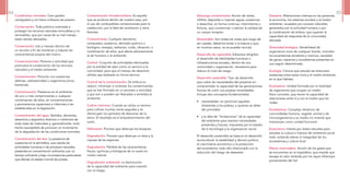 Descarga contaminante: Acción de verter,
infiltrar, depositar o inyectar aguas, sustancias
o desechos, en forma continua, intermitente o
fortuita, que contaminan o alteran la calidad de
un cuerpo receptor.
Desechable: Son todas las cosas que luego de
ser usadas, debemos botar a la basura y que,
en muchos casos, no se pueden reciclar.
Desarrollo de capacidad: Esfuerzos dirigidos
al desarrollo de habilidades humanas o
infraestructuras sociales, dentro de una
comunidad u organización, necesarios para
reducir el nivel de riesgo.
Desarrollo sostenible: Tipo de desarrollo
que cubre las necesidades del presente sin
comprometer la capacidad de las generaciones
futuras de cubrir sus propias necesidades.
Incluye dos conceptos fundamentales:
necesidades: en particular aquellas•	
inherentes a los pobres, a quienes se debe
dar prioridad;
y la idea de “limitaciones” de la capacidad•	
del ambiente para resolver necesidades
presentes y futuras, impuestas por el estado
de la tecnología y la organización social.
El desarrollo sostenible se basa en el desarrollo
sociocultural, la estabilidad y decoro político,
el crecimiento económico y la protección
del ecosistema, todo ello relacionado con la
reducción del riesgo de desastres.
Desastre: Alteraciones intensas en las personas,
la economía, los sistemas sociales y el medio
ambiente, causados por sucesos naturales,
generados por la actividad humana o por
la combinación de ambos, que superan la
capacidad de respuesta de la comunidad
afectada
Diversidad biológica: Variabilidad de
organismos vivos de cualquier fuente, incluidos
los ecosistemas terrestres y marinos; variedad
de genes, especies y ecosistemas presentes en
una región determinada.
Ecología: Ciencia que estudia las relaciones
existentes entre seres vivos y el medio ambiente
en el que habitan.
Ecosistema: Unidad formada por la totalidad
de organismos que ocupan un medio
físico concreto, que tienen la capacidad de
relacionarse entre sí y con el medio que los
rodea.
Ecosistemas: Complejo dinámico de
comunidades humana, vegetal, animal y de
microorganismos y su medio no viviente que
interactúan como unidad funcional.
Ecoturismo: Interés por áreas naturales para
estudiar la cultura e historia del ambiente social
total, evitando alterar la integridad de los
ecosistemas y cultura local.
Efecto invernadero: Acción de los gases que
se encuentran en la tropósfera, que impide que
escape el calor recibido por los rayos infrarrojos
provenientes del Sol.
Condiciones normales: Cero grados
centígrados y mil trece milibares de presión.
Conservación: Toda práctica orientada a
proteger los recursos naturales renovables y no
renovables, que por causa de su mal manejo
están siendo afectados.
Conservación: Uso y manejo técnico de
un recurso a fin de mantener y mejorar las
características propias del mismo.
Conservacionista: Persona o actividad que
promueve la conservación de los recursos
naturales y el medio ambiente.
Contaminación: Polución con sustancias
dañinas, radioactividad u organismos (virus,
bacterias).
Contaminación: Presencia en el ambiente
de uno o más contaminantes o cualquier
combinación de ellos, en concentraciones
y permanencia superiores o inferiores a las
establecidas en la legislación.
Contaminación del agua: Vertidos, derrames,
desechos y depósitos directos o indirectos de
toda clase de materiales y, generalmente, todo
hecho susceptible de provocar un incremento
de la degradación de las condiciones normales.
Contaminación del aire: La presencia de
sustancias en la atmósfera, que resulta de
actividades humanas o de procesos naturales,
presentes en concentración suficiente, por un
tiempo suficiente y bajo circunstancias particulares
que afectan el estado normal de pureza.
Contaminación intradomiciliaria: Es aquella
que se produce dentro de nuestra casa, por
el uso de combustibles contaminantes para la
calefacción, por la falta de ventilación y otros
factores.
Contaminante: Cualquier elemento,
compuesto, sustancia, derivado químico o
biológico, energía, radiación, ruido, vibración, o
combinación de ellos, que afecta adversamente
al ser humano o al ambiente.
Control: Conjunto de actividades efectuadas
por la entidad de aseo como un servicio a la
comunidad, para que el manejo de desechos
sólidos sea realizado en forma técnica.
Control de la contaminación: Se enfoca en
reducir, minimizar o controlar los contaminantes
que se han formado en un proceso o actividad,
y que son o pueden ser liberados o emitidos al
ambiente.
Cultivo intensivo: Cuando se utiliza un terreno
para cultivar muchas veces seguidas y se
disminuyen los períodos de descanso de la
tierra. El resultado es el empobrecimiento del
suelo.
Deforestar: Proceso que destruye los bosques.
Degradación: Proceso que destruye un área y la
riqueza de las especies.
Degradación: Pérdida de las características
físicas, químicas y biológicas de un suelo en
medio natural.
Degradación ambiental: La disminución
de la capacidad del ambiente para coexistir
con el riesgo.
84 85
 