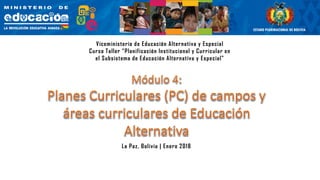 Julio, 2017 La Paz, Bolivia | Enero 2018
Viceministerio de Educación Alternativa y Especial
Curso Taller “Planificación Institucional y Curricular en
el Subsistema de Educación Alternativa y Especial”
 