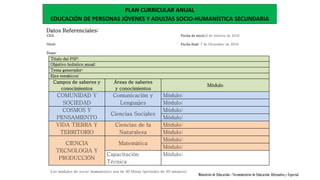 PLANES CURRICULARES (PC) DE CAMPOS Y ÁREAS CURRICULARES DE EDUCACIÓN ALTERNATIVA