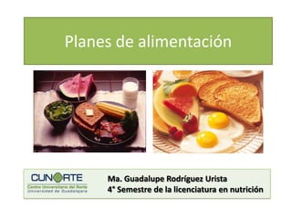 Planes de alimentación  Ma. Guadalupe Rodríguez Urista 4° Semestre de la licenciatura en nutrición 