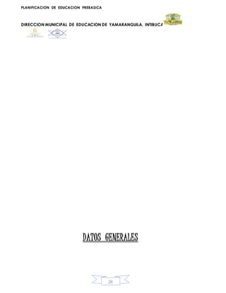 PLANIFICACION DE EDUCACION PREBASICA
DIRECCION MUNICIPAL DE EDUCACION DE YAMARANGUILA, INTIBUCA
28
DATOS GENERALES
 