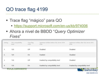 ##SQLSatMadrid
QO trace flag 4199
 Trace flag “mágico” para QO
 https://support.microsoft.com/en-us/kb/974006
 Ahora a ...