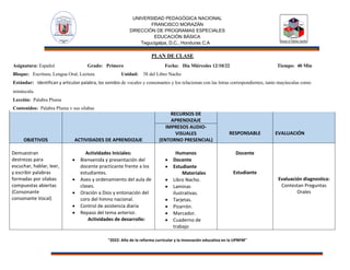 Planes de español para el área de primer grado | PDF
