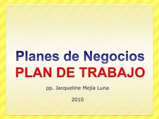 Planes de NegociosPLAN DE TRABAJO pp. Jacqueline Mejía Luna 2010 