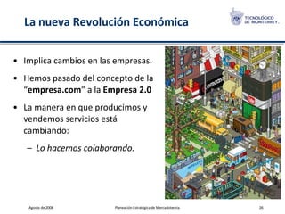 La nueva Revolución Económica Implica cambios en las empresas.  Hemos pasado del concepto de la “ empresa.com ” a la  Empresa 2.0 La manera en que producimos y vendemos servicios está cambiando:  Lo hacemos colaborando. 