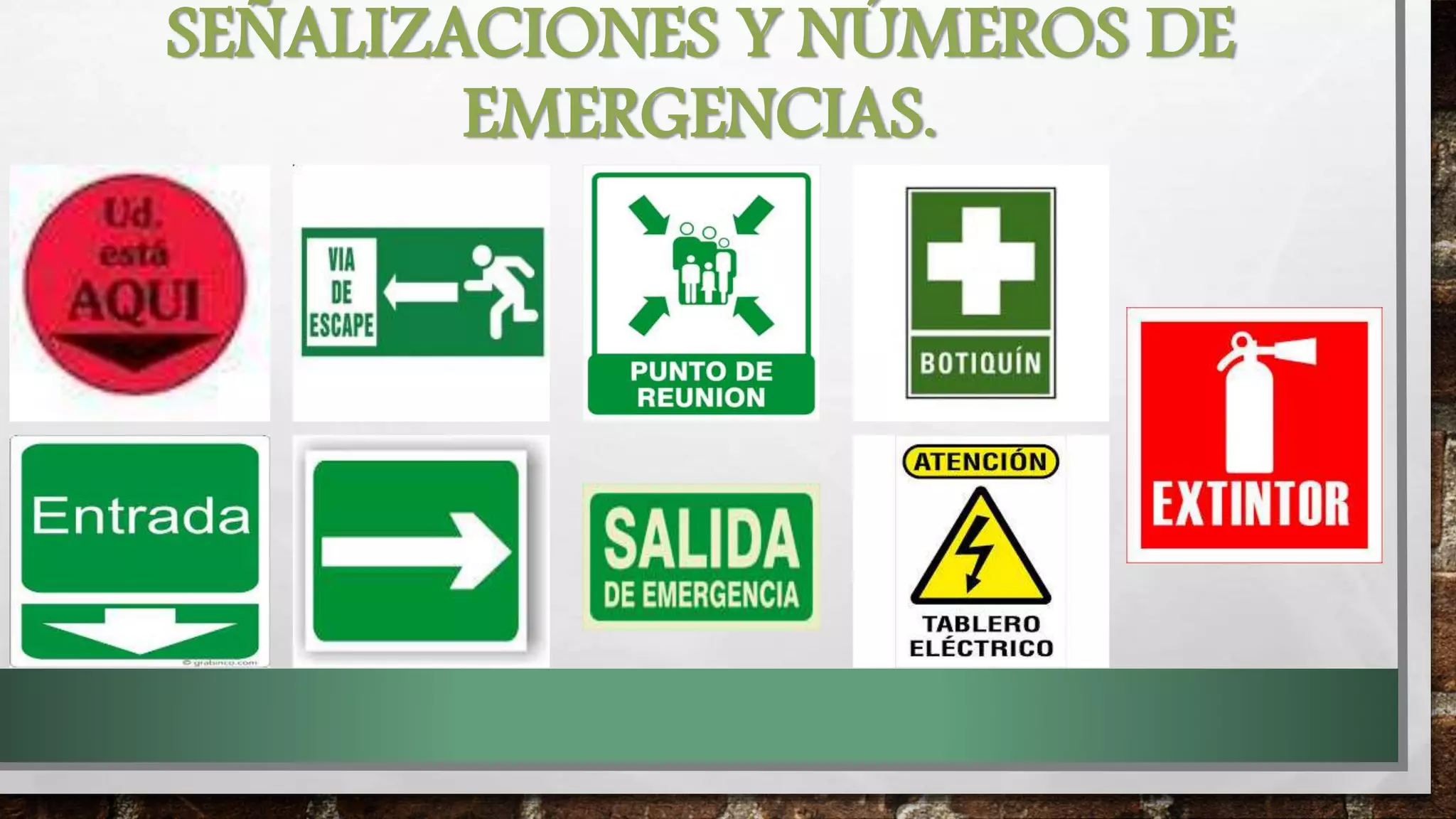 SEÑALIZACIONES Y NÚMEROS DE
EMERGENCIAS.
 