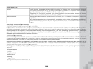 113
Lectura veloz en el aula
karaoke Existen diferentes metodologías para desarrollar la lectura veloz. Sin embrago, como maestros nos vemos limitados a
procurar estas prácticas dentro del aula, por diversos factores. Esto no quiere decir que no podamos realizar actividades
que motiven a la superación personal de los estudiantes en este sentido.
Una actividad que puede resultar interesante, sobre todo en los primeros cursos, es el karaoke, donde no solo ejercitan
la lectura veloz, sino también a desenvolverse frente a un público.
Películas subtituladas Al margen de los diversos métodos para desarrollar la lectura veloz, en el aula podemos realizar prácticas para iniciarla
o ejercitarla.
Mirar películas subtituladas con un cuestionario base, es una buena manera de exigir al estudiante no solo la lectura,
sino la concentración porque además de ver las imágenes debe leer. Y aún más, puede establecer relaciones con otras
lenguas.
Desarrollo del pensamiento lógico matemático
Criterios de fortalecimiento del pensamiento lógico matemático
La Matemática, se vincula con otras áreas de saberes y conocimientos para el fortalecimiento de la formación integral y holística a través del desarrollo de capacidades,
cualidades y potencialidades, siendo uno de los beneficios del aprendizaje de la matemática el desarrollo del pensamiento lógico matemático. Si embargo es importante
mencionar que el área de matemática de acuerdo al Modelo Educativo Sociocomunitario Productivo al ser parte del Campo de Ciencia y Tecnología y Producción se
aplica en las mediciones y el cálculo que se realiza en procesos productivos promoviendo la investigación e innovación, desarrollando ciencia y tecnología para resolver
necesidades socioculturales y económicas de la vida comunitaria.
Pensamiento lógico matemático
El pensamiento lógico matemático es la capacidad que permite resolver problemas del contexto y la tecnología a través de operaciones básicas, análisis de la información
y comprensión de las relaciones que se dan en el entorno. El desarrollo del pensamiento lógico matemático está relacionado a la comprensión lectora en ese sentido se
debe realizar actividades curriculares que promuevan el desarrollo de capacidades cualidades y potencialidades.
Existen diferentes actividades y estrategias que se puede aplicar en horas curriculares y extracurriculares para el desarrollo del pensamiento lógico matemático, por ese
motivo en los programas de estudio de Educación Secundaria Comunitaria Productiva, se incorporó al laboratorio matemático, el taller de ajedrez como una herramienta
educativa para el desarrollo del pensamiento lógico matemático.
Sin embargo, en el área de matemática, para desarrollar el pensamiento lógico matemático en los diferentes contenidos se pueden aplicar las siguientes herramientas:
• Ajedrez
• Patrones y diseños
• Sudoku
• Juegos de mesas
• Rompecabezas
• Dominós
• Juegos lúdicos
• Crucigramas con operaciones matemáticas, etc.
Planes
y
Programas
de
Educación
Secundaria
Comunitaria
Productiva
 