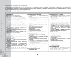 70
PERFIL DE SALIDA DEL SEGUNDO AÑO DE ESCOLARIDAD
Comprende la génesis y desarrollo del fenómeno colonizador a partir del estudio de las culturas originarias del territorio que hoy ocupa Bolivia y la violenta destrucción
de sus instituciones y sociedad por la invasión colonizadora española que impuso mecanismos de explotación, opresión y aculturación a la población originaria; tal estudio
permite al estudiante formarse una perspectiva descolonizadora.
CONTENIDOS DEL SEGUNDO AÑO DE ESCOLARIDAD
PRIMER TRIMESTRE SEGUNDO TRIMESTRE TERCER TRIMESTRE
EL TAWANTINSUYU
• El origen mítico de la cultura quechua
• Organización territorial EL TAWANTINSUYU
• Expansión del imperio los cuatro Suyus; El Antisuyu,
el Chinchasuyu, el Contisuyu y el Colla suyu. El Cuzco,
como referencia centrípeta del Tawantinsuyu. La mita
incaica. La organización de la distribución anual de la
tierra entre las familias del Ayllu. El ayllu y el Curaca. Las
Aynoqas y el control vertical de los nichos ecológicos
• El trabajo comunitario en las tierras del Ayllu y en las
obras públicas. Los Quipus; sistema de contabilidad y
escritura
• Las mitimas como mecanismos de expansión del
imperio inca. Los caminos del Inca
• Estructura social de la sociedad incaica: Los comunarios,
los yanaconas, las acllas
• Estructura Política. Los Curacas, Los Tucuy Ricu, El Inca
CULTURAS HIDRÁULICAS AMAZÓNICAS
• Primeros pueblos nómadas, cazadores, pescadores y
recolectores
• Ubicación temporal de los primeros asentamientos.
Siglos IV ac. – Siglo XIII
• Ubicación geográfica
• Los canales y terraplenes precoloniales. Antigüedad,
extensión y estructura
• Teorías y explicaciones del por qué y cómo fueron
construidos
• Los múltiples usos que se dio a los terraplenes y alos
canales, en la producción, en el comercio, en el
transporte y en la organización social de los pueblos
amazónicos
• Análisis deductivos del tipo de sociedades que
conformaron los pueblos que construyeron los canales
y terraplenes
LA INVASIÓN EUROPEA AL ABYA YALA
• La invasión española, y su requerimiento de riquezas
naturales
• El sometimiento de los nativos enfunción a la explotación
de las riquezas naturales
• Los testimonios de la barbarie colonizadora enBartolomé
de las Casas, Guamán Poma de Ayala
• Invasión a la cultura Azteca: La extorsión de Cortéz a
Moctezuma
• Invasión a la cultura Inca: La extorsión de Pizarro a
Atahuallpa
• El adelantazgo como entidad colonizadora
• Resistencias de los pueblos originarios
• Las capitulaciones
• Las fundaciones de las ciudades
• La guerra entre los conquistadores
DESTRUCCIÓN DE LA ORGANIZACIÓN COMUNAL POR
MEDIO DE LA ENCOMIENDA
• La Encomienda: La repartición de indígenas al
encomendero
• La tasa de la encomienda, el impuesto que los indígenas
pagan al encomendero
• El mecanismo de explotación y sometimiento de las
comunidades
• La distorsión del curacazgo al servicio de la encomienda.
• La evangelización en la encomienda como mecanismo de
aculturación de los comunarios
• La Inquisición como mecanismo de represión a las
culturas indígenas
• La temporalidad de la dotación de la encomienda y el
debate sobre el origen de la hacienda
LA DISTORSIÓN DE LA MITA INCAICA
• Las reformas de Toledo
ESTRUCTURA POLÍTICA DE LA COLONIA
• Los Virreinatos, máxima Autoridad política en la colonia
• El Consejo de Indias, entidad radicada en España para la
elaboración de leyes
• Las Capitanías Generales, entidades para el control
militar de territorios
• Las Audiencias, entidades de administración de justicia
• Creación de la Audiencia de Charcas con sus provincias:
Chuquisaca, la Paz, Potosí, Santa Cruz, Cochabamba
• El Cabildo y su papel en la fundación de las ciudades
• El corregimiento como entidad extractora de recursos.
Sus funciones: cobro de impuestos, reclutamiento de
mitayos y repartición de mercancías. El corregidor
compra su cargo
• Distorsión del cacicazgo o curacazgo, convertida en
institución de sometimiento a los comunarios
LA HACIENDA Y EL AYLLU
• El debate sobre el origen de la hacienda: La encomienda
o las reparticiones de tierras
• La Hacienda y la renta fundiaria
• El pongueaje, el yanaconazgo
• El tributo indigenal
• La expansión del latifundio en detrimento de las tierras
comunales del ayllu
LAS MISIONES COLONIALES ESPAÑOLAS
• Las Misiones jesuíticas en la Chiquitanía
• Misiones en Moxos
• Misiones franciscanas
• La expulsión de los jesuitas
EL PUEBLO AFROBOLIVIANO
• El comercio de esclavos africanos durante la colonia.
Posibles procedencias de los esclavos africanos que
fueron traídos a la audiencia de Charcas
Educación
Secundaria
Comunitaria
Productiva
 