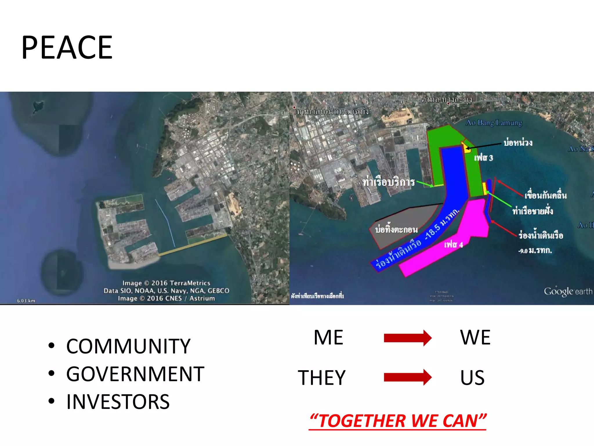 PEACE
• COMMUNITY
• GOVERNMENT
• INVESTORS
ME WE
THEY US
“TOGETHER WE CAN”
 