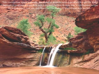 "Não conseguimos apagar o passado, mas podemos aceitá-lo como experiência de vida"(Dr. Gary Chapman). O progresso é importante para o desenvolvimento da nação mas, a vida humana é o que faz o progresso, e sem esta, tudo desce por ralo abaixo. O planeta água pede socorro. 