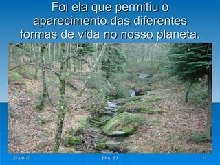 Foi ela que permitiu o aparecimento das diferentes formas de vida no nosso planeta. 27-08-10 EFA  B3 