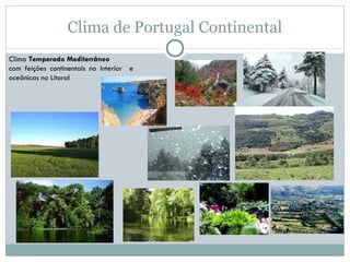 Clima de Portugal Continental Clima  Temperado Mediterrâneo  com feições continentais no Interior  e oceânicas no Litoral 