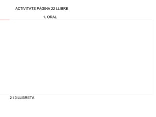 ACTIVITATS PÀGINA 22 LLIBRE 1. ORAL 2 I 3 LLIBRETA  