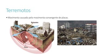 Terremotos
 Movimento causado pelo movimento convergente de placas.
 