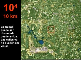 La ciudad puede ser observada desde arriba. Las calles ya no pueden ser vistas. 10 4 10 km 