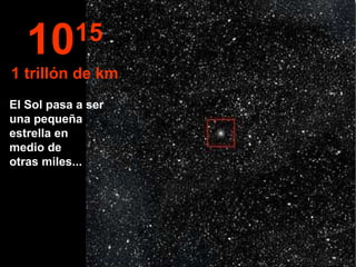 El Sol pasa a ser una pequeña estrella en medio de  otras miles... 10 15 1 trillón de km 