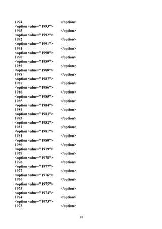 1994                    </option>
<option value="1993">
1993                    </option>
<option value="1992">
1992                    </option>
<option value="1991">
1991                    </option>
<option value="1990">
1990                    </option>
<option value="1989">
1989                    </option>
<option value="1988">
1988                    </option>
<option value="1987">
1987                    </option>
<option value="1986">
1986                    </option>
<option value="1985">
1985                    </option>
<option value="1984">
1984                    </option>
<option value="1983">
1983                    </option>
<option value="1982">
1982                    </option>
<option value="1981">
1981                    </option>
<option value="1980">
1980                    </option>
<option value="1979">
1979                    </option>
<option value="1978">
1978                    </option>
<option value="1977">
1977                    </option>
<option value="1976">
1976                    </option>
<option value="1975">
1975                    </option>
<option value="1974">
1974                    </option>
<option value="1973">
1973                    </option>


                                    88
 