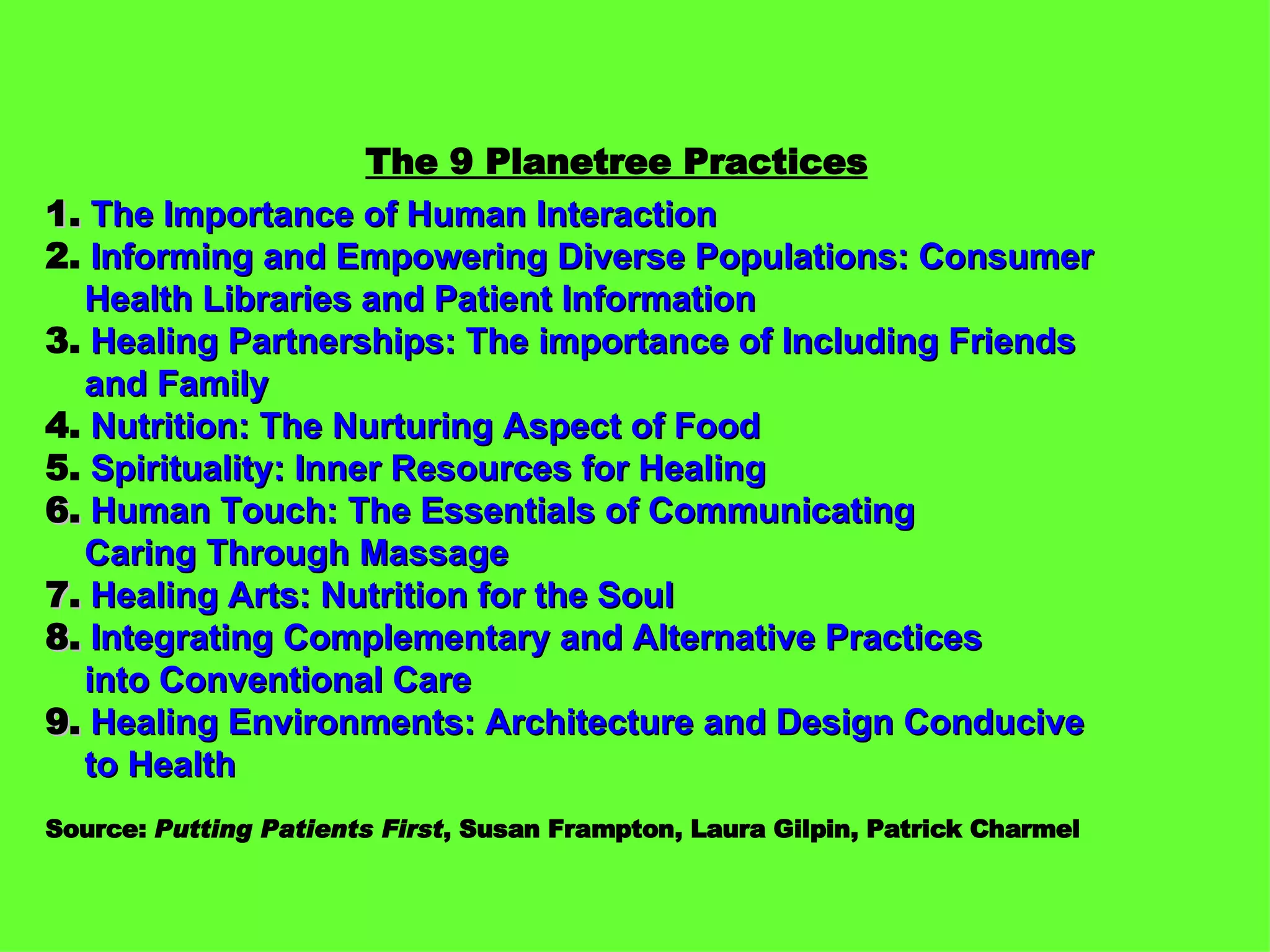 Planetree Alliance, Masters of Healing | PPT