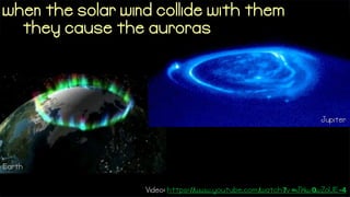 Video: https: www.youtube.com watch v JWw wZoUE// / ? = 0 -4
when the solar wind collide with them
they cause the auroras
Jupiter
Earth
 