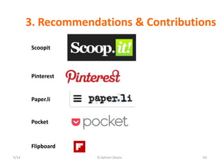 3. Recommendations & Contributions
Scoopit
63G.Salmon.Deanz.5/14
Paper.li
Pocket
Flipboard
Pinterest
 