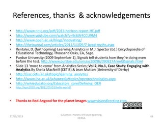 References, thanks & acknowledgements
• http://www.nmc.org/pdf/2013-horizon-report-HE.pdf
• http://www.youtube.com/watch?v...