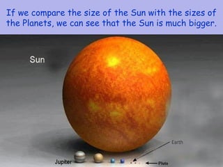 If we compare the size of the Sun with the sizes of
the Planets, we can see that the Sun is much bigger.
 
