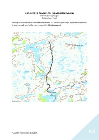 PROSJEKT 28: SKARKELONI (HØNEDALEN‐KVINEN) 
                                        Område: Sinnes/Haugen 
                                          Prosjekttype: Tursti 
                                                      
Merking av delvis vardet sti fra Skarkeloni til Kvinen. Fra Rotledalstjødn følger løypen eksisterende sti 
til broen som går over bekken som renner ut fra Slåttekvævvatnet. 




PLAN FOR TURSTIER OG TURVEIER                                                                                63
                                                                                                               
 