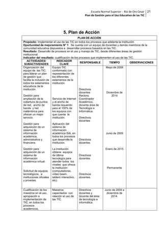 Plan Gestión TIC Escuela Normal Río de Oro 2013 | PDF