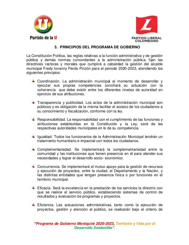 Plan Gobierno Coalicion Entre El Partido De La U Y El Partido Liberal