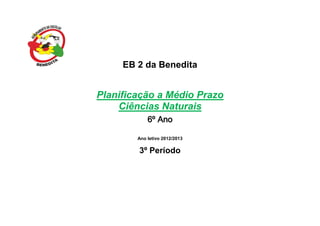 EB 2 da Benedita
Planificação a Médio Prazo
Ciências Naturais
6º Ano
Ano letivo 2012/2013
3º Período
 