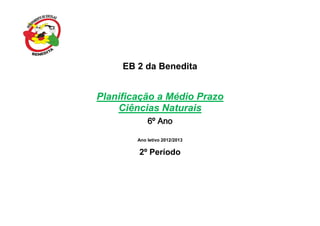 EB 2 da Benedita
Planificação a Médio Prazo
Ciências Naturais
6º Ano
Ano letivo 2012/2013
2º Período
 