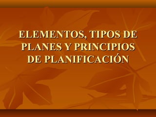ELEMENTOS, TIPOS DE
PLANES Y PRINCIPIOS
DE PLANIFICACIÓN

 