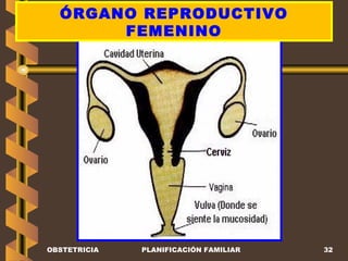 OBSTETRICIA PLANIFICACIÓN FAMILIAR ÓRGANO REPRODUCTIVO FEMENINO 