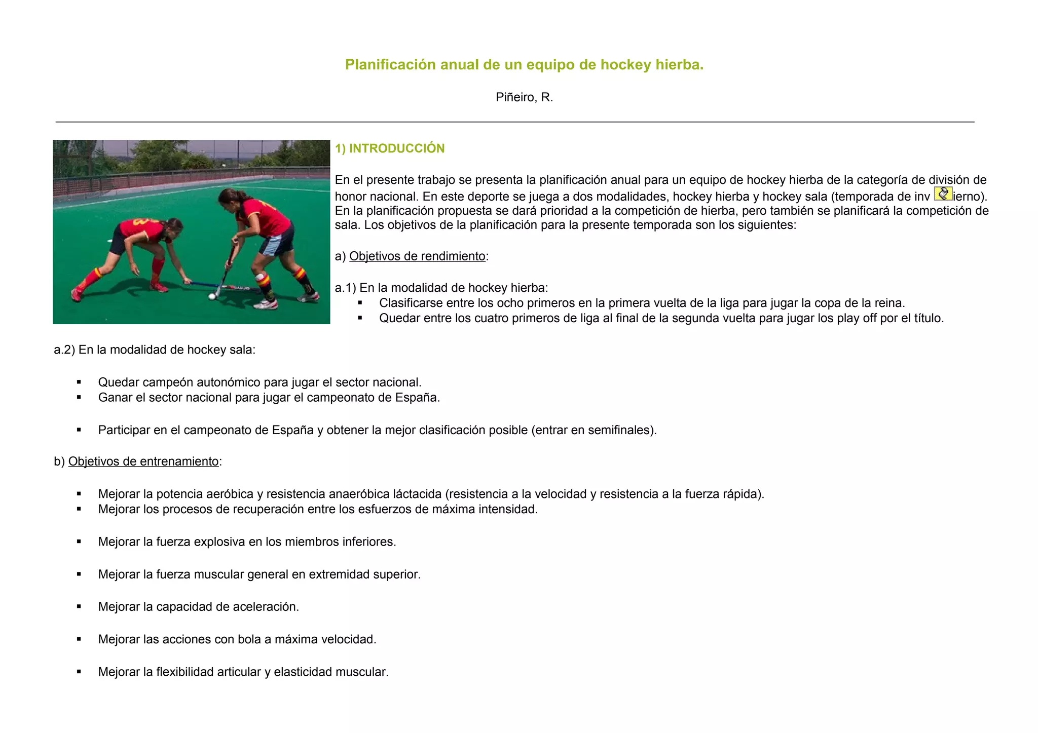 Hockey Rba Planificación anual de un equipo de hockey hierba | DOC