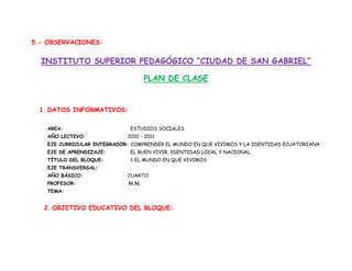 Planificación  didáctica del bloque curricular