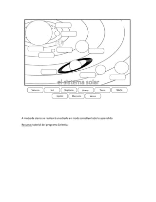 A modo de cierre se realizará una charla en modo colectivo todo lo aprendido.
Recurso: tutorial del programa Celestia.
 