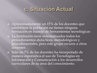 Es de carácter oficial, perteneciente a la Unidad de Desarrollo Educativo Local N° 5.I. DIAGNÓSTICOa.- Presentación de la Institución. Cont.Posee 110 profesores calificados en diferentes especialidades (68 en la básica primaria y 42 en la básica secundaría y media)