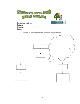  
Datos in
Escuela:
Nombre:
Fecha _
Ut
 
 
 
nformativo
: _________
: ________
__________
tilizando lo
os:
__________
__________
_________
s siguiente
                   
137
__________
__________
_________
es conceptos
   
7 
____
____
___
s complete eel mapa con
El reli
Fuerza
Se orig
Que s
Que es
Agente
Agente
Que so
Agua,
ser hu
Ciclo
Cuart
nceptual.
 
 
 
eve del suelo
as de plegam
gina por
on
s la acción de
es geológicos
es geológicos
on
viento, temp
mano
geológico
B
to de Básic
iento
e
internos
externos
eratura,
Bloque
2
ca
 
