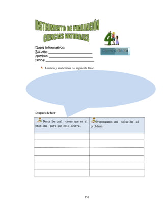  
Datos in
Escuela:
Nombre:
Fecha: __
Le
Después d
Des
problema
 
 
 
3
nformativo
: _________
: ________
___________
eamos y ana
de leer
scribe cua
para que
Las cifras
tanto en
Ladin, ex
sistemas d
30% al 40%
os:
__________
__________
__________
alicemos la
al crees
e esto ocu
sobre el de
n zonas rura
xperto en t
de agua pot
%. Incluso h
155
__________
__________
__________
a siguiente
que es el
urra.
esperdicio d
ales como u
emas amb
table, la me
hay cantone
Do
5 
____
____
_____
frase.
Prop
problem
de agua en
urbanas. D
bientales e
edida nacio
es que sup
omingo.
pongamos u
a
Cuarto d
el país son
e acuerdo
e hídricos, e
onal de de
peran al 50
una soluc
de Básica
n preocupa
con Marce
en caso de l
sperdicio v
0 %, como S
ción al
antes
elo
los
va de
Santo
1
Bloque
3
 