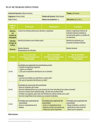PLAN DE TRABAJO SIMULTÁNEO.
 