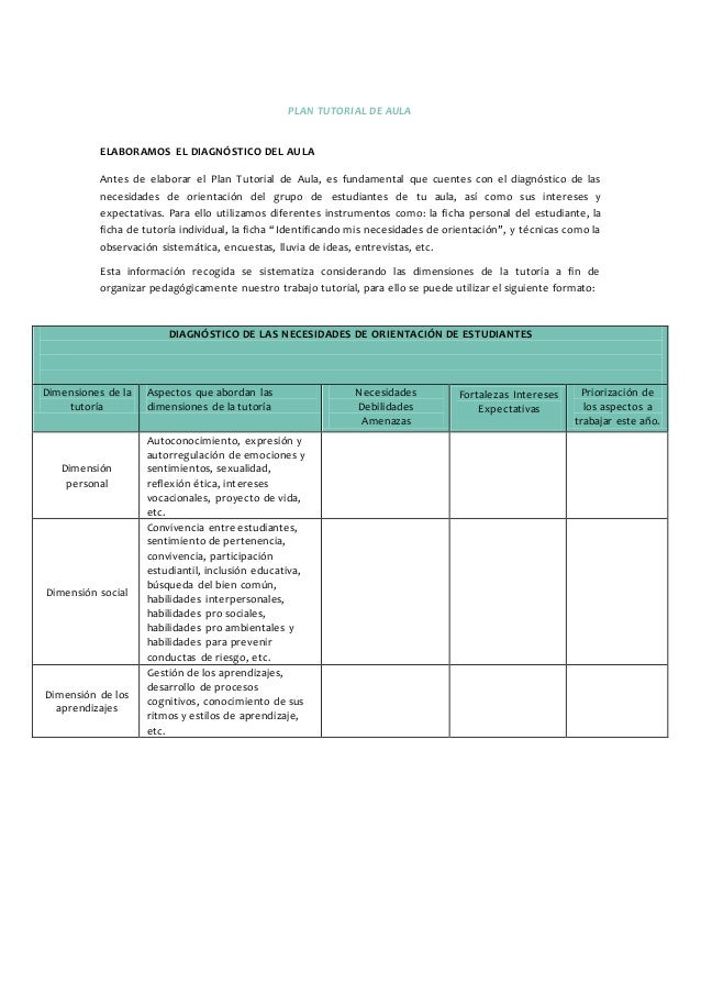 Planificacion de la tutoría, orientación educativa y
