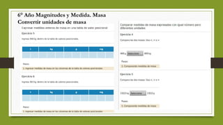 6° Año Magnitudes y Medida. Masa
Convertir unidades de masa
 